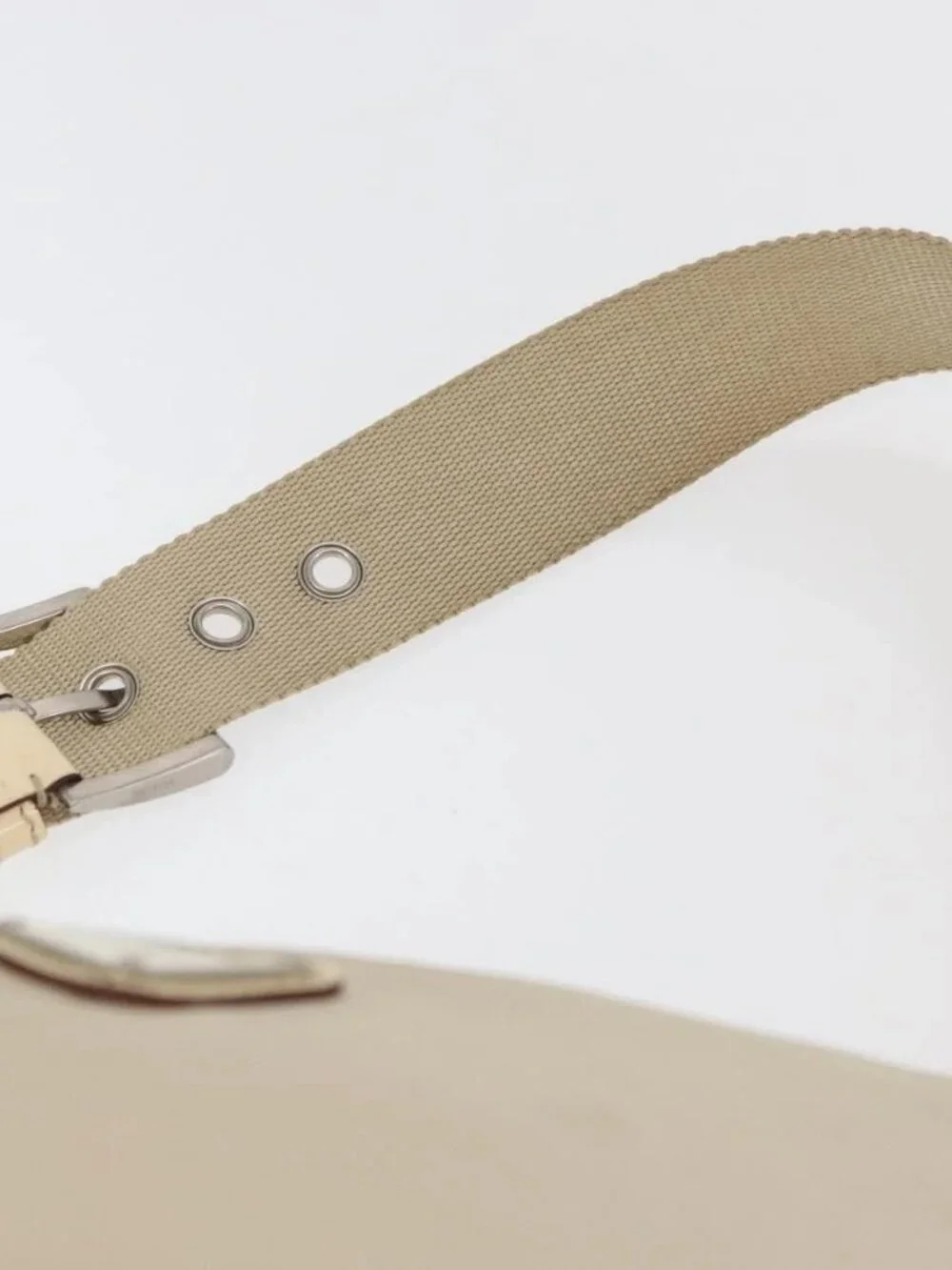 PRADA Shoulder Bag Nylon Beige Silver Auth ka4019